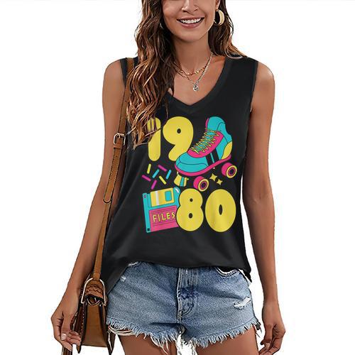 1980 Retro Raised In The 80s Old School Nostalgia Vibes Women's V-Neck Tank Top - Figerry