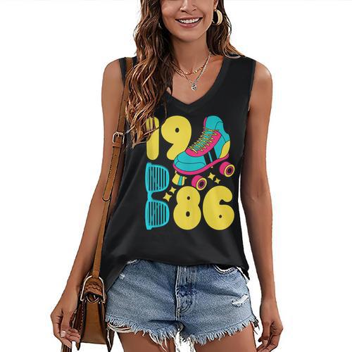 1986 Retro Raised In The 80s Old School Nostalgia Vibes Women's V-Neck Tank Top - Figerry