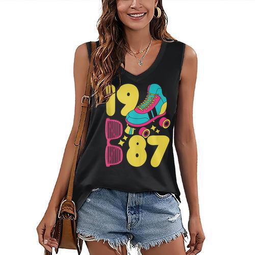 1987 Retro Raised In The 80s Old School Nostalgia Vibes Women's V-Neck Tank Top - Figerry