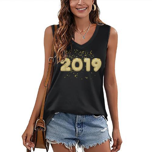2019 Gold Confetti Graduation T Shirt High School College Women's V-Neck Tank Top - Best Gift Smart