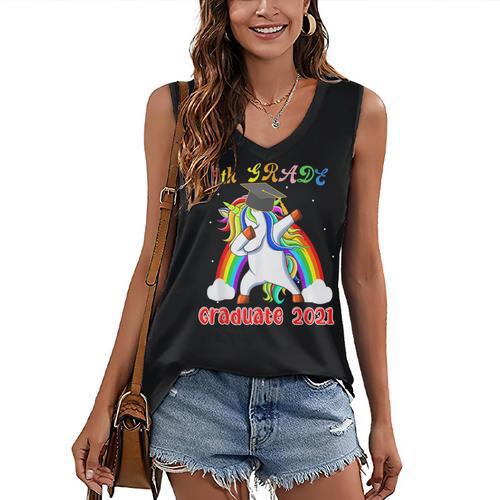 5th Grade Graduate Class 2021 Dabbing Unicorn Graduation Women's V-Neck Tank Top - Best Gift Smart