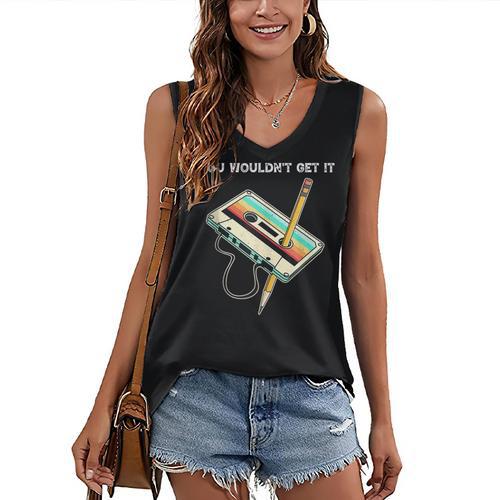70s 80s 90s Retro Party Costume Nostalgia Cassette Women's V-Neck Tank Top - Figerry