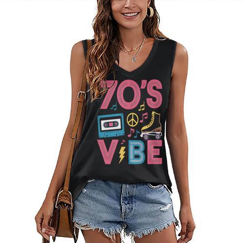 70s Retro Style Roller Skate Cassette Music Nostalgia Women's V-Neck Tank Top - Figerry