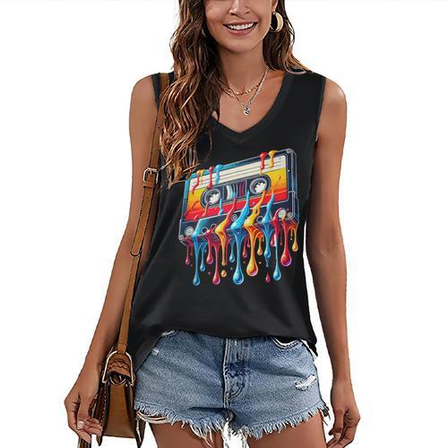 80s 90s Retro Party Costume Nostalgia Cassette Women's V-Neck Tank Top - Figerry