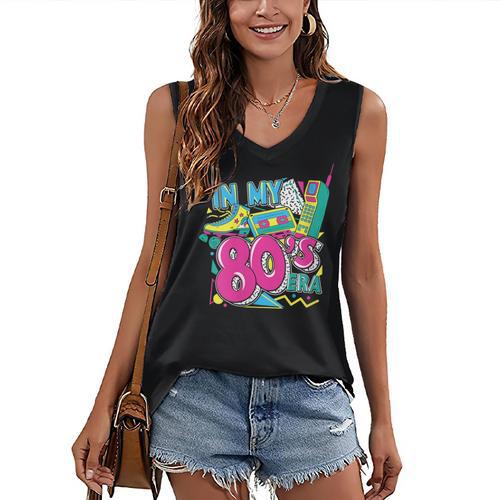 In My 80s Era Retro Vintage 80s Party Throwback Nostalgia Women's V-Neck Tank Top - Figerry