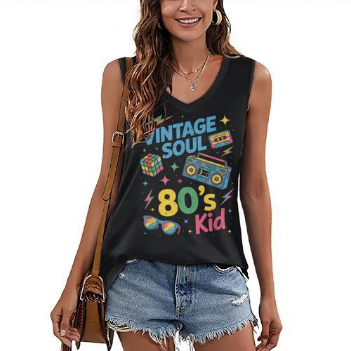 80’s Kid Nostalgia Retro Music Lover Retro 1980s Throwback Women's V-Neck Tank Top - Figerry