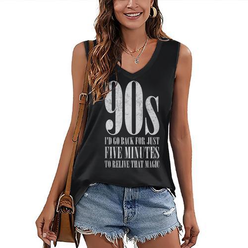 The 90s I'd Go Back For Five Minutes Nostalgia Quote Women's V-Neck Tank Top - Figerry