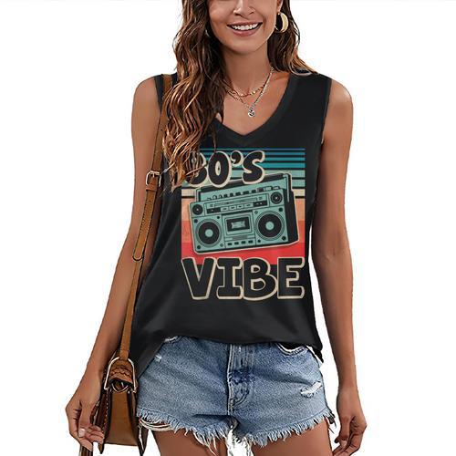 90's Vibe Vintage Style Cassette Tape Nostalgia 1990s Party Women's V-Neck Tank Top - Figerry