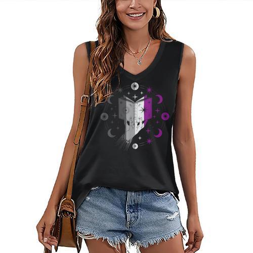 Ace Pride Book With Stars Moons And Magic Hand Women's V-Neck Tank Top - Bookorys AU