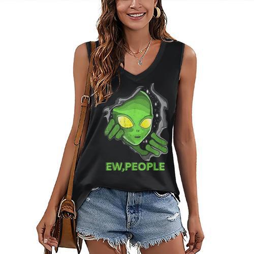 Alien Face Ew People UFO Introvert Meme Men Women Kids Women's V-Neck Tank Top - Raresse