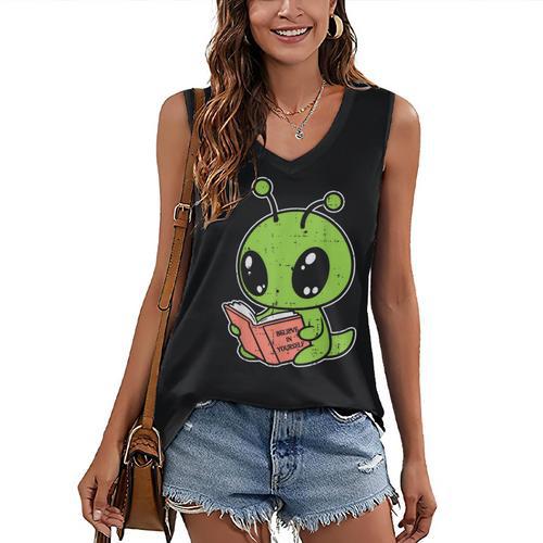 Alien Reading Book Believe In Yourself Kids Women Men Women's V-Neck Tank Top - Bookorys