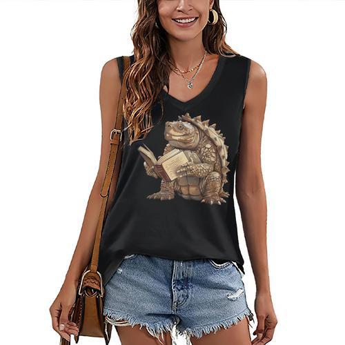 Alligator Snapping Turtle Reading A Book Women's V-Neck Tank Top - Bookorys UK