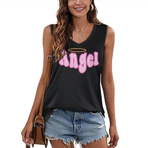 Angel Y2k Aesthetic 2000s Millennial Nostalgia Retro Pink Women's V-Neck Tank Top - Figerry