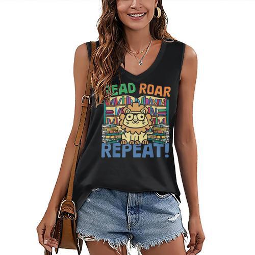 Animals Read Reading Book Library First Day Of School Kids Women's V-Neck Tank Top - Bookorys CA