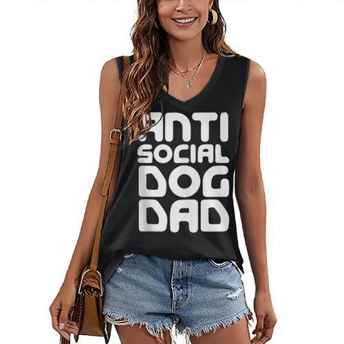 Anti-Social Dog Dad Quote For Anti Social Introvert Persons Women's V-Neck Tank Top - Raresse