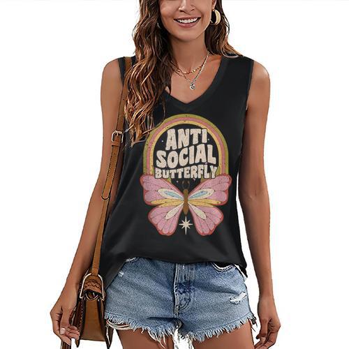 Anti-Social Introvert Butterfly Lover Women's V-Neck Tank Top - Raresse