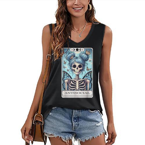 Antisocial Butterfly Tarot Card Introvert Women Stay Home Women's V-Neck Tank Top - Raresse