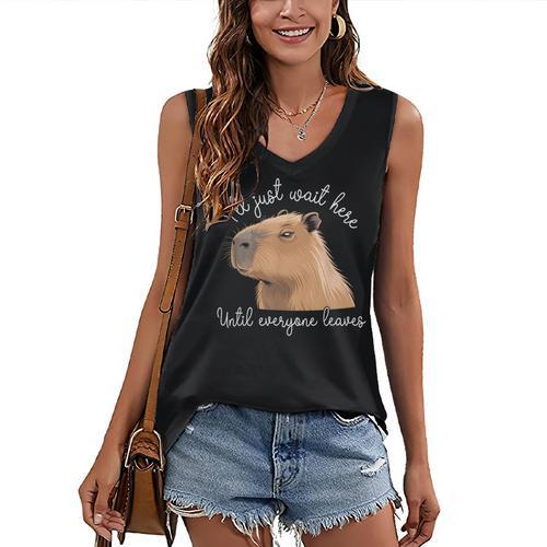 Antisocial Introvert Capybara Sarcastic Humor Women's V-Neck Tank Top - Raresse