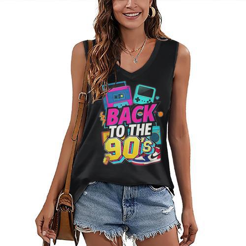 Back To The 90s Nostalgia Cassette Game Console Boombox Women's V-Neck Tank Top - Figerry