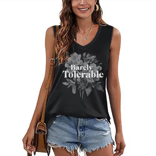 Barely Tolerable Shirt Floral Book Lover Quote Bookish Women's V-Neck Tank Top - Bookorys