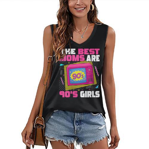 The Best Moms Are 90s Girls 90s Aesthetic Mom Nostalgia Women's V-Neck Tank Top - Figerry