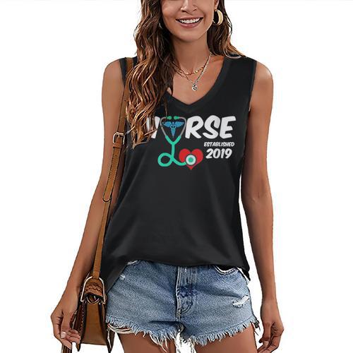 Best Nurse Graduation- RN Nurse Established 2019 LPN Women's V-Neck Tank Top - Best Gift Smart