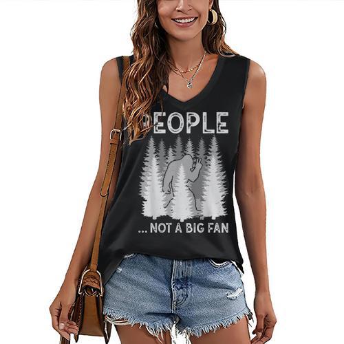 Bigfoot People Not a Big Fan Sasquatch Introvert Women's V-Neck Tank Top - Raresse