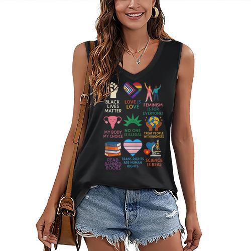 BLM Human Rights Feminism Trans Science Books LGBTQ Kindness Women's V-Neck Tank Top - Bookorys