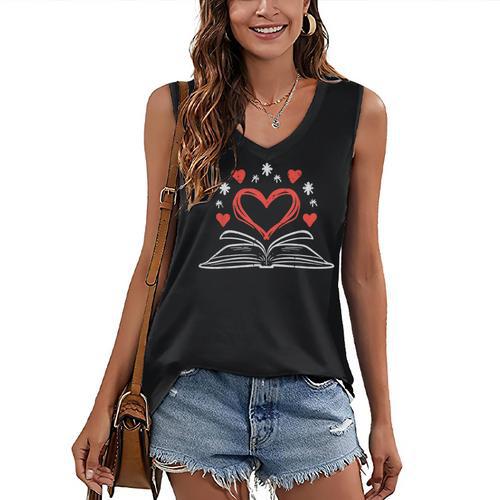 Book Heart Read Book Reading Librarian Men Women Kids Women's V-Neck Tank Top - Bookorys DE