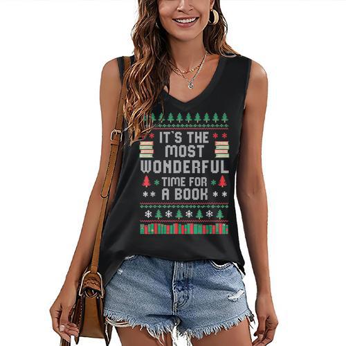 Book Lover Christmas Reader Ugly Sweater Tee Xmas New Year Women's V-Neck Tank Top - Bookorys UK