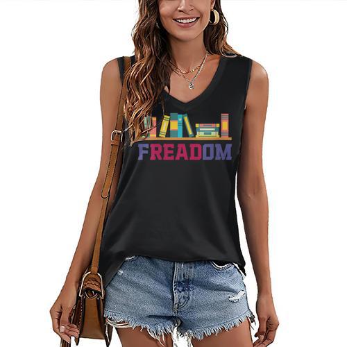 Book Lover Freedom Librarian Vintage Retro Reading Present Women's V-Neck Tank Top - Bookorys