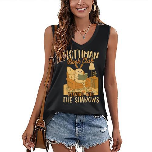 Book Lover Moth Mothman Book Club Reading Into Shadows Women's V-Neck Tank Top - Bookorys AU