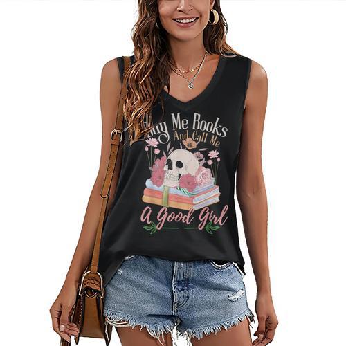Book Lover Saying Buy Me Books And Call Me A Good Girl Women's V-Neck Tank Top - Bookorys