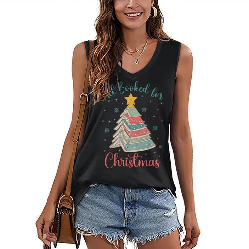 All Booked For Christmas Tree Book Bookish Christmas Women's V-Neck Tank Top - Bookorys