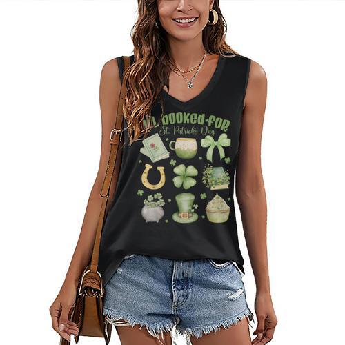 ALL Booked For St Patricks Day Bookish Leprechaun Bookworm Women's V-Neck Tank Top - Bookorys