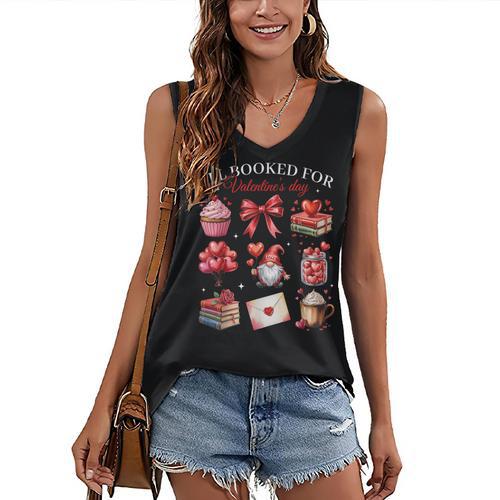 All Booked For Valentine Coquette Bow Girl Women Teacher Women's V-Neck Tank Top - Bookorys DE