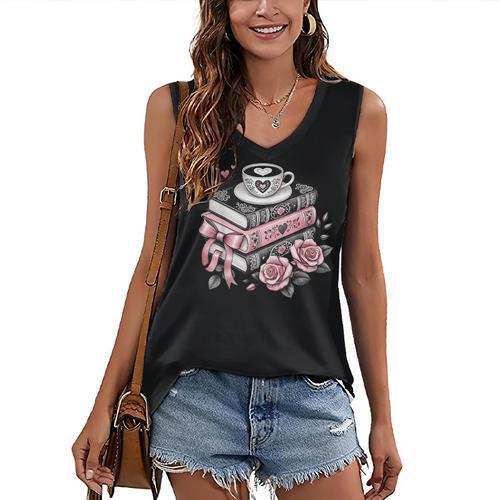 All Booked For Valentine's Coquette Bow Books Teacher Girly Women's V-Neck Tank Top - Bookorys DE