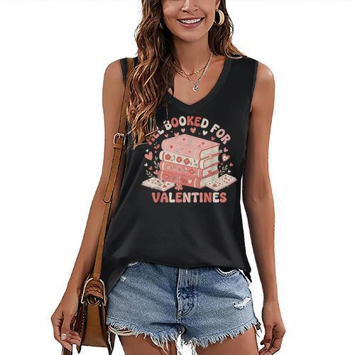 All Booked For Valentine’s Day Readers Teachers Bookworms Women's V-Neck Tank Top - Bookorys CA