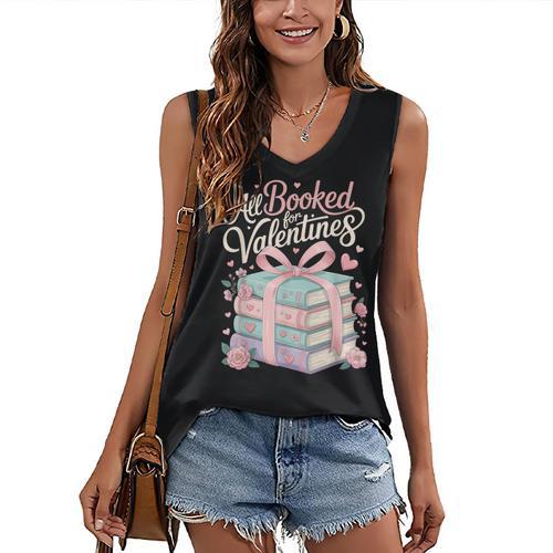 All Booked For Valentines Stacked Books Women's V-Neck Tank Top - Bookorys