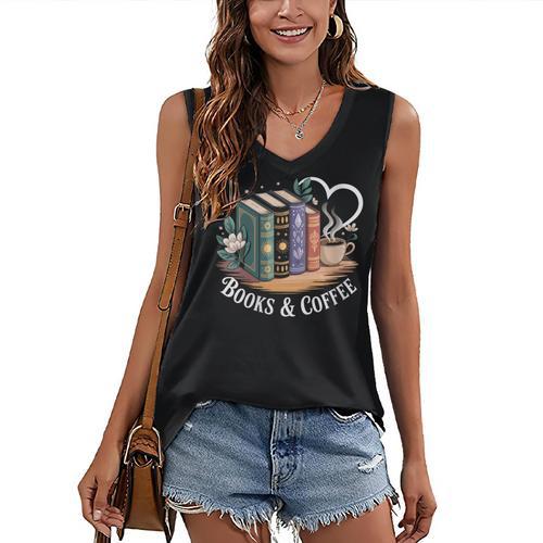 Books And Coffee Book Lover Bookish Green Book Theme Reading Women's V-Neck Tank Top - Bookorys