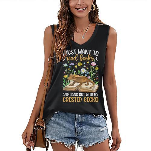 Books And Crested Gecko Owner Crestie Lover Women's V-Neck Tank Top - Bookorys