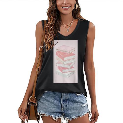 Books Flowers Art Flower Stack Pastel Feminine Women's V-Neck Tank Top - Bookorys