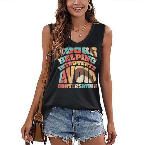 Books Helping Introverts Avoid Conversation Women's V-Neck Tank Top - Raresse