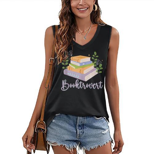 Booktrovert Bookworm Introvert Bibliophile Booktrovert Women's V-Neck Tank Top - Raresse