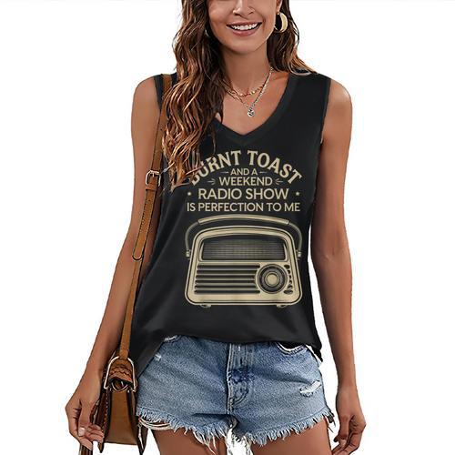 Burnt Toast And A Weekend Radio Show 80s 90s Nostalgia Women's V-Neck Tank Top - Figerry