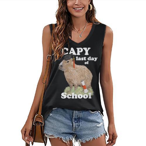 Capy Last Day Of School Capybara Graduation Quote Women's V-Neck Tank Top - Best Gift Smart