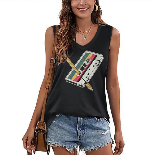 Cassette 90s Costume Party Nostalgia Women's V-Neck Tank Top - Figerry