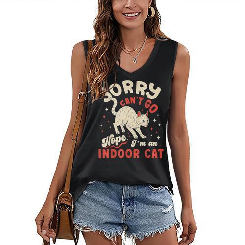 Cat Lover Sorry Cant Go Im An Indoor Introvert Cat Mom Women's V-Neck Tank Top - Raresse