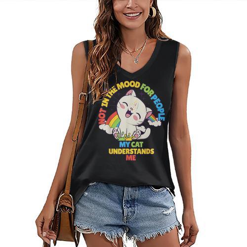 Cat Mom Loves Cats Dad Not In The Mood For People Introvert Women's V-Neck Tank Top - Raresse