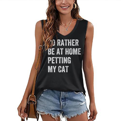 Cat Owner Introvert Stay Home Rather Pet Cat Women's V-Neck Tank Top - Raresse